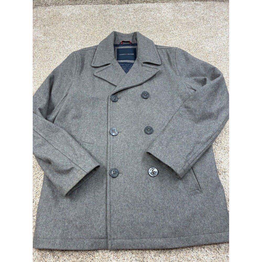 Tommy Hilfiger Mens Gray Wool Blend Double Breasted Pea Coat Size S RN 54163